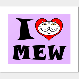 I Heart Cat - Grey and White Striped Kitty Posters and Art